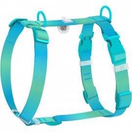Collar WAUDOG Nylon Recycled градиент, шлея анатомическая H-образная с QR-паспортом для собак, 2 пластик фастекс, голубой