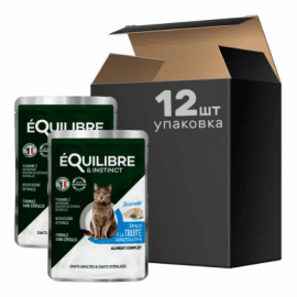 eQuilibre & Instinct TROUT, ZUCCHINI & THYME консерви для стерилізованих котів, шматочки в соусі ФОРЕЛЬ, КАБАЧОК і ТІМ'ЯН