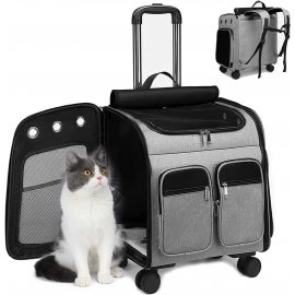 Voyager Pet Візок-рюкзак для переноски собак і кішок з телескопічною ручкою та 4-ма колесами, сірий