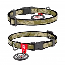 Collar WAUDOG Nylon ошейник нейлоновый для котов и мелких пород собак c QR паспортом, пластиковый фастекс, МИЛИТАРИ