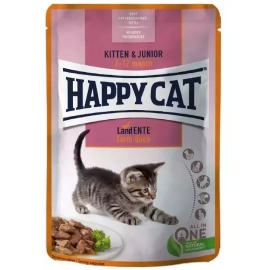 Happy Cat (Хэппи Кет) MEAT IN SAUCE KITTEN & JUNIOR FARM DUCK влажный корм для котят кусочки в соусе УТКА
