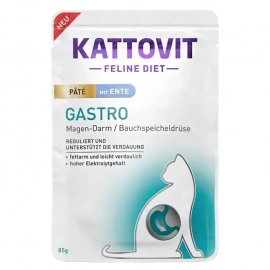 Kattovit Veterinary Gastro Duck Pate влажный лечебный корм для кошек с заболеваниями ЖКТ и поджелудочной железы УТКА