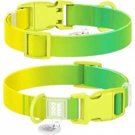 Collar WAUDOG Nylon Recycled градиент, ошейник нейлоновый для собак c QR паспортом, пластиковый фастекс, салатовый