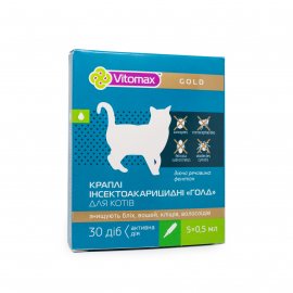 Vitomax Gold Инсектоакарицидные капли на холку против блох, вшей, клещей и власоедов для кошек