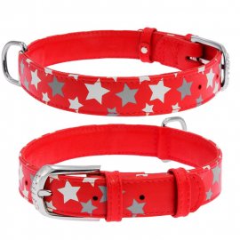 CoLLaR Glamour - кожаный СВЕТООТРАЖАЮЩИЙ ошейник для собак с украшением ЗВЕЗДОЧКА, КРАСНЫЙ