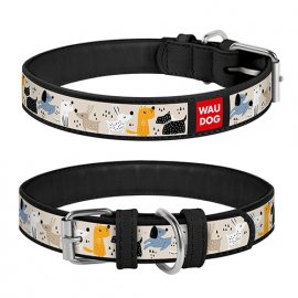 Collar WAUDOG СОБАЧКИ НА ПРОГУЛКЕ кожаный ошейник для собак, черный