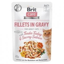 Brit Care Cat Fillets in Gravy Adult Turkey, Salmon, Sea Buckthorn & Nasturtium консервы для кошек в соусе ИНДЕЙКА и ЛОСОСЬ