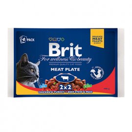 Brit Premium Cat Meat Plate Gravy консервы для кошек, набор 2 вкуса ассорти кусочки в соусе