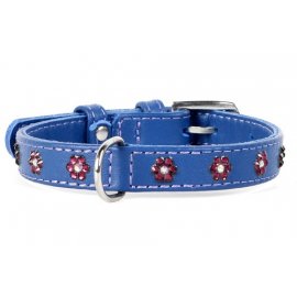 Collar Glamour Кожаный ошейник с клеевыми стразами Цветочек