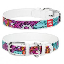 Collar WAUDOG ЛЕТО кожаный ошейник для собак, белый