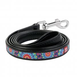 Collar WAUDOG ЦВЕТЫ кожаный поводок для собак, черный