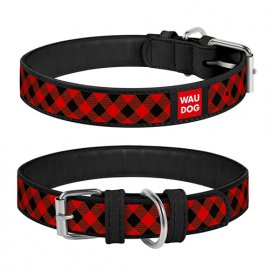 Collar WAUDOG ШОТЛАНДКА ЧЕРВОНА шкіряний нашийник для собак, чорний