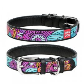 Collar WAUDOG ЛЕТО кожаный ошейник для собак, черный