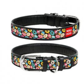 Collar WAUDOG ПОНЧИКИ кожаный ошейник для собак, черный