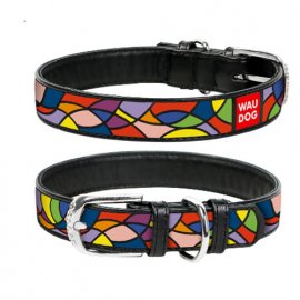 Collar WAUDOG ВІТРАЖ шкіряний нашийник для собак, чорний