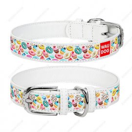 Collar WAUDOG ПОНЧИКИ кожаный ошейник для собак, белый