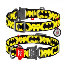 Collar WAUDOG Nylon ошейник c QR паспортом, пластиковый фастекс, БЭТМЕН ЛОГО
