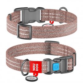 Collar WAUDOG Re-cotton с QR паспортом, ошейник из восстановленного хлопка, пластиковая пряжка, КОРИЧНЕВЫЙ