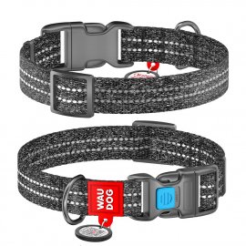 Collar WAUDOG Re-cotton с QR паспортом, ошейник из восстановленного хлопка, пластиковая пряжка, СЕРЫЙ