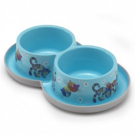 Moderna Trendy Dinner Friends Forever Миска пластикова подвійна для кішок, яскраво-блакитний