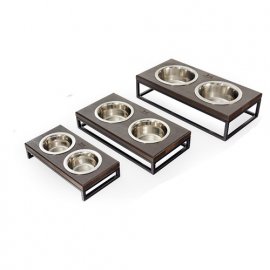 Harley & Cho Lunch Bar Brown Wood + Black миски на підставці