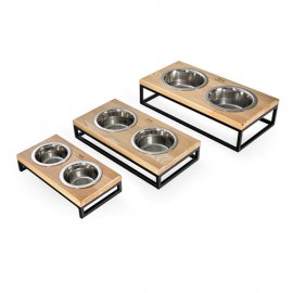 Harley & Cho Lunch Bar Natural Wood + Black миски на підставці