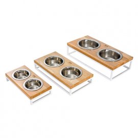 Harley & Cho Lunch Bar Natural Wood + White миски на підставці