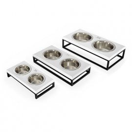 Harley & Cho Lunch Bar White Wood + Black миски на підставці