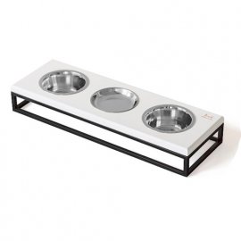Harley & Cho Lunch Bar White wood + Black три миски на подставке для собак и кошек