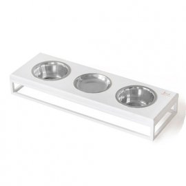 Harley & Cho Lunch Bar White wood + White три миски на подставке для собак и кошек