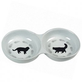 Flamingo CATS DOUDLE керамічна миска для кішок, подвійна з малюнком