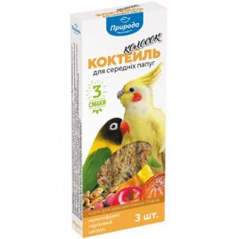 Природа Коктейль Корм-лакомство для средних попугаев колосок 3в1 (мультифрукт, орех, цитрус), 3 х 30 г