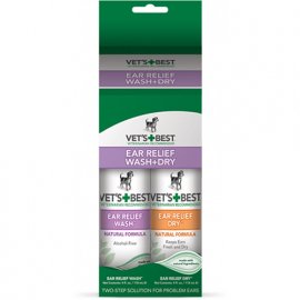 Vets Best (Ветс Бест) EAR RELIEF WASH & DRY COMBO KIT (ЧИСТЫЕ УШИ) набор для чистки ушей собак