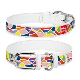 Collar WAUDOG ВИТРАЖ кожаный ошейник для собак, белый